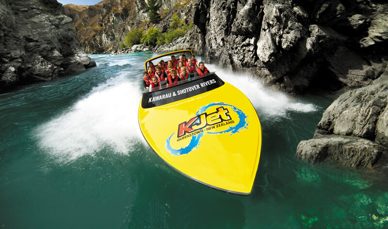 Jet boating close to rocks in Queenstown with KJet in New Zealand