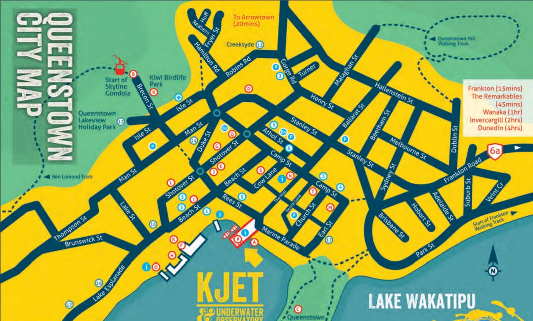 KJet Queenstown City Map with streets