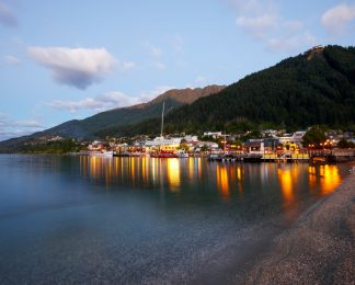 KJet Queenstown History Steamer Wharf at dusk, Queenstown Bay