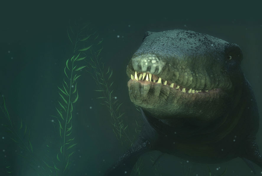 Murray the Mosasaur in the Time Tripper Queenstown underwater observatory and cinema experience