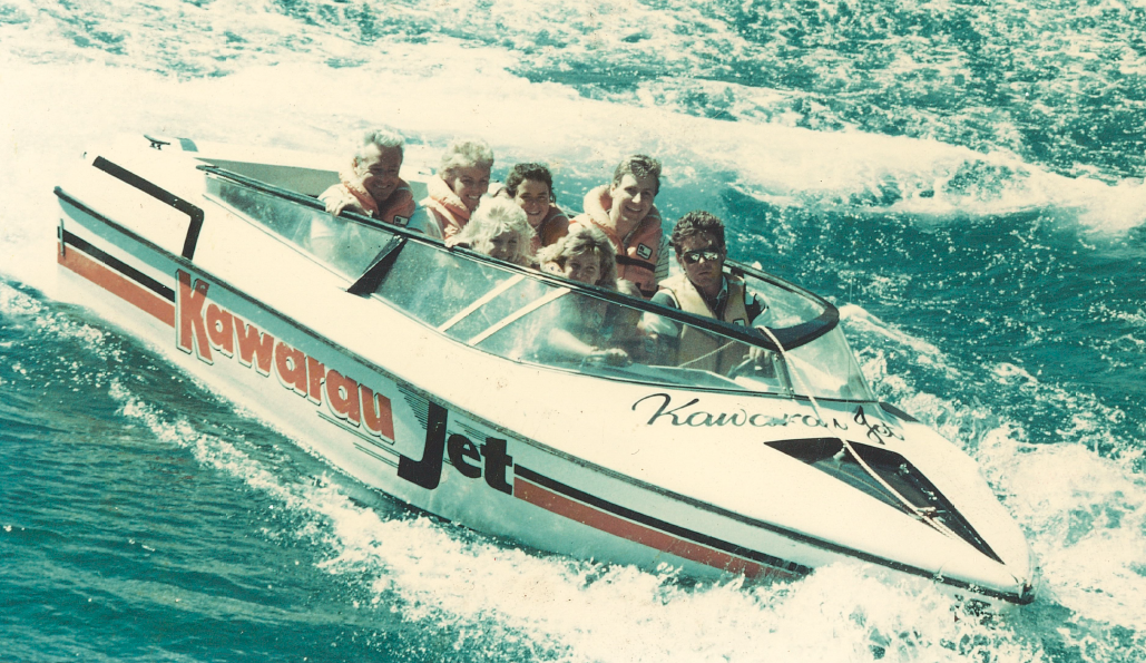 Early Jet boat 1987 with KJet Queenstown owner Shaun Kelly driving